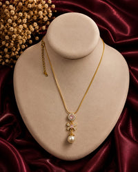 Pink Diamond Bow Pearl Drop Pendant Thumbnail 1
