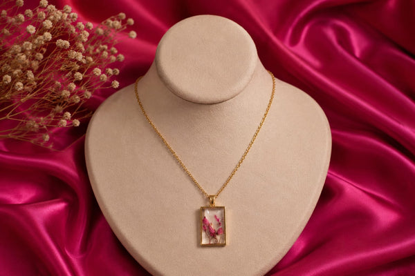 Rectangle Resin Purple Flower Chain Pendant