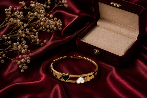 "Shadow Heart & Stone luxe Cuff  Bangle Braclete"