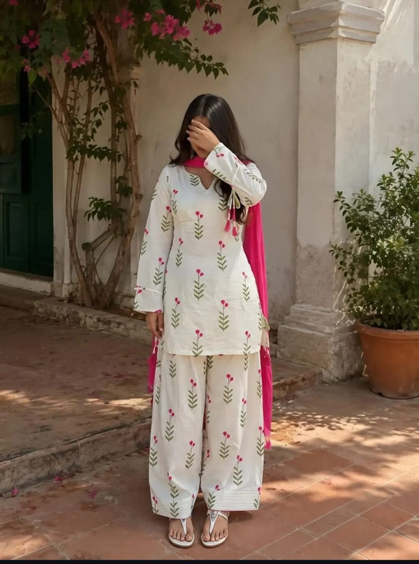 Pink Floral Printed 3-Piece Farshi Suit