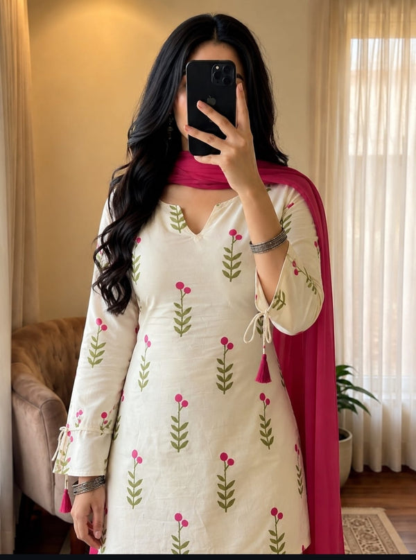Pink Floral Printed 3-Piece Farshi Suit