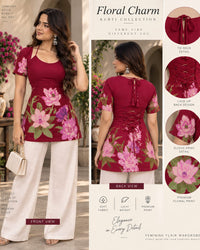 Floral Printed Lace-Up Waist Top Thumbnail 3