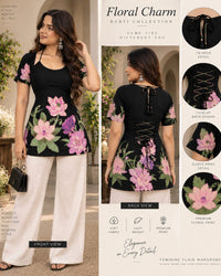 Floral Printed Lace-Up Waist Top Thumbnail 4