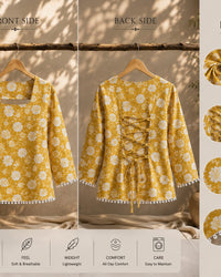 "Mustard Floral Back-Lace-Up  Cotton Top (Kaudi Lace)" Thumbnail 2