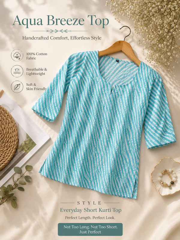 "Aqua Breeze Lining Top Short Kurti"