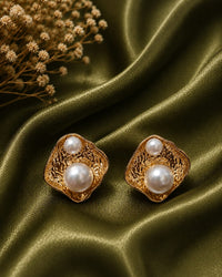 Shell Pearl Studs & "Gold Textured Square  Pearl Dome Studs" Thumbnail 2