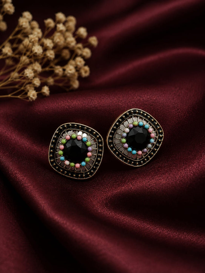 "Black Mandala Colorful Beaded  Studs"