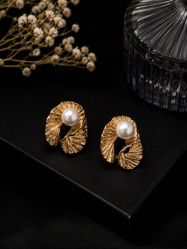 Gold Shell Pearl Studs