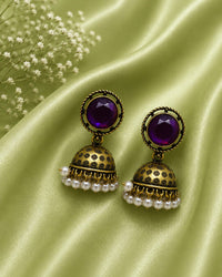 "Silver Round Lime Green  Jhumka" Thumbnail 2