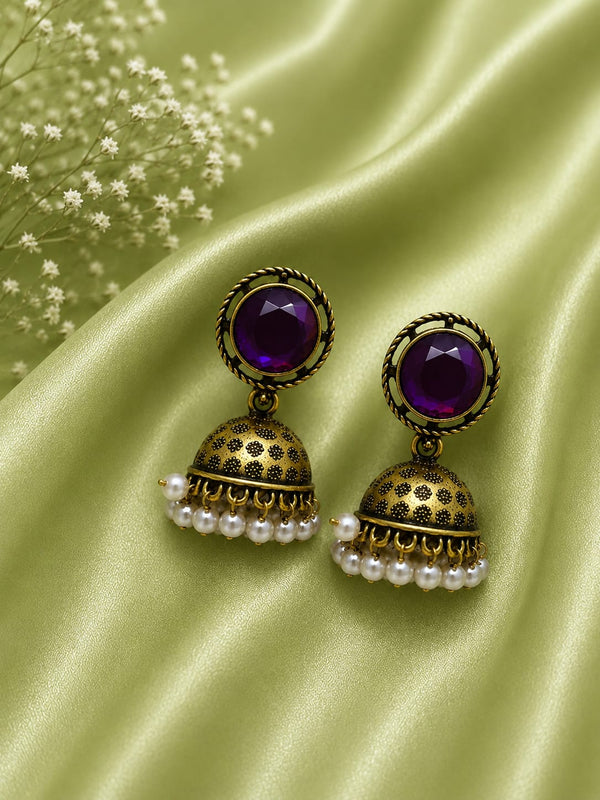 "Silver Round Lime Green  Jhumka"