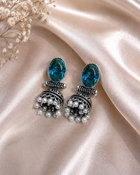 "Oxydized Pink Big Ovel Stone  Jhumka" Thumbnail 2