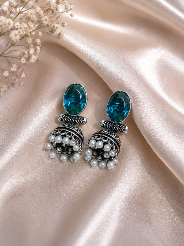"Oxydized Pink Big Ovel Stone  Jhumka"