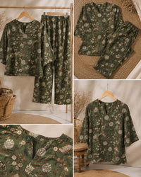Olive Green Floral Printed Thumbnail 2
