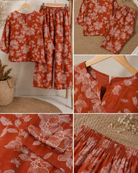 Rust Orange Floral Printed Wide-Leg Thumbnail 3