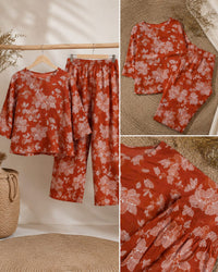 Rust Orange Floral Printed Wide-Leg Thumbnail 2