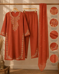 Rust Orange Embroidered 3-Piece Suit Thumbnail 3