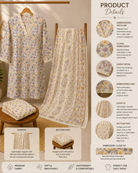 Ivory Lavender Floral Printed 3-Piece Suit Set Thumbnail 2