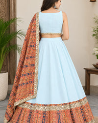 White - Printed Orange Colored Navratri Lehnga Thumbnail 2