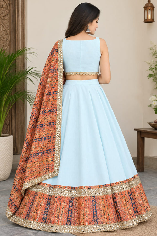 White - Printed Orange Colored Navratri Lehnga