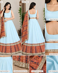 White - Printed Orange Colored Navratri Lehnga Thumbnail 4