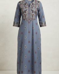 Indigo Mist Embroidered Rayon Kurti Thumbnail 1