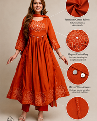"Rust Orange Printed Anarkali  Set" Thumbnail 1