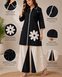 Balck & Pink Collor with White Embroidrery Floral
Contrast Plazo Set Thumbnail 4