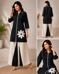 Balck & Pink Collor with White Embroidrery Floral
Contrast Plazo Set Thumbnail 3