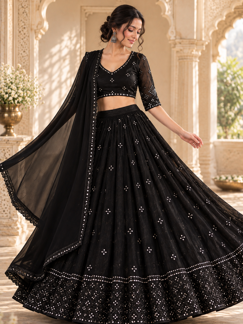 NOIR-Black Mirror Lehenga Set
