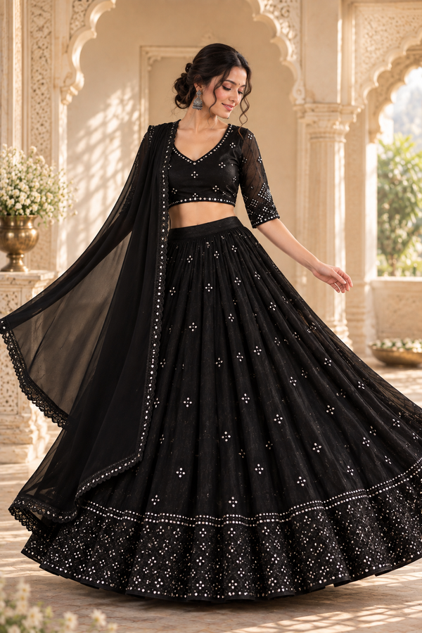 NOIR-Black Mirror Lehenga Set