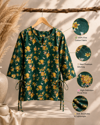 Emerald green floral side- tie cotton top Thumbnail 2